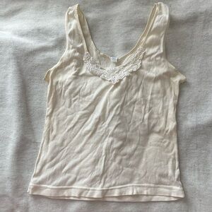Cream Lace Trim Tank Top